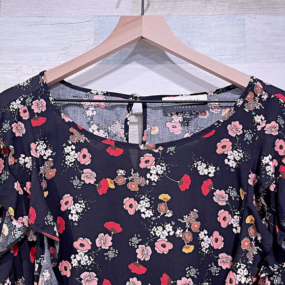 ELOQUII Elements Ruffle Detailed Blouse Black Floral Long Sleeve Woven Womens 16 - Picture 2 of 7